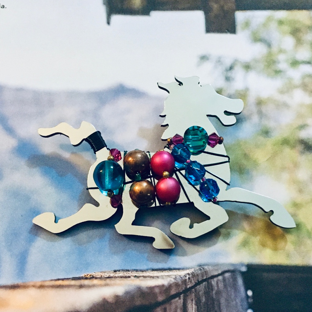 Liztech Mirror Horse Brooch Pin Vintage 1989